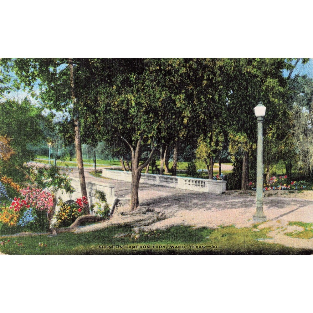 Vintage Cameron Park Waco Texas Linen Postcard Scenic Bridge View 30 - Picture 1 of 2
